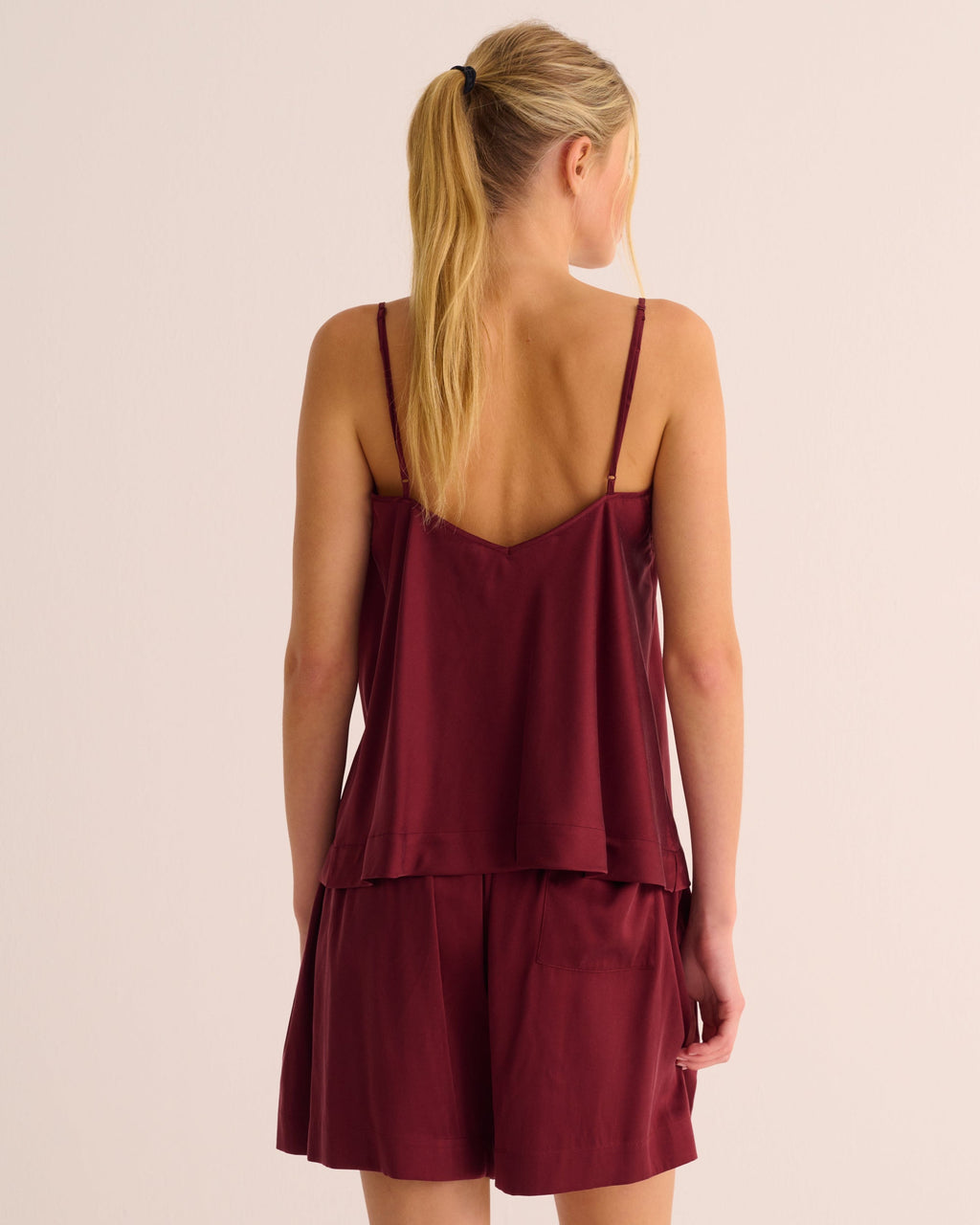 Merlot Washable Organic Stretch Silk Camisole and Shorts Set