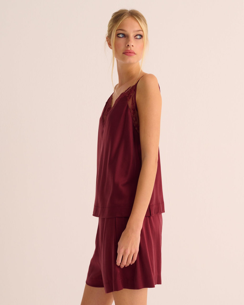 Merlot Washable Organic Stretch Silk Camisole and Shorts Set