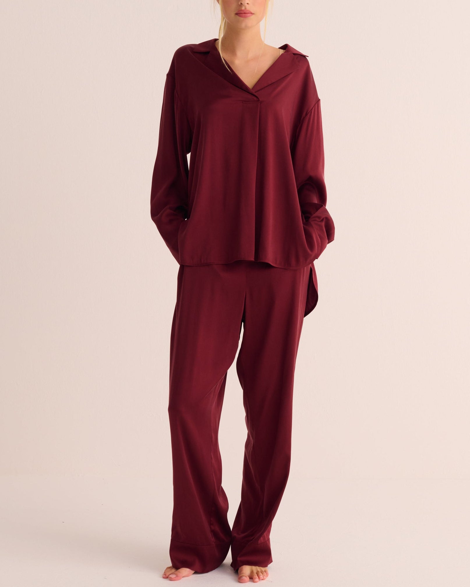 Merlot Organic Stretch Silk Retro Shirt and Bottoms Set