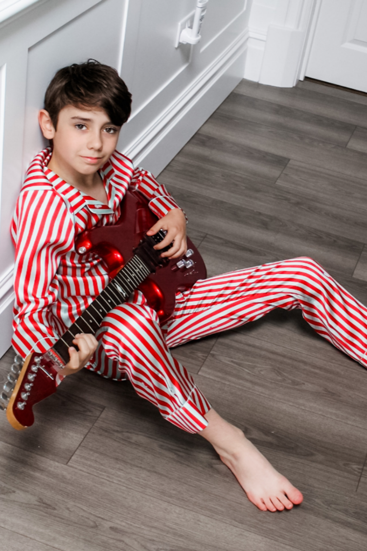 Teddy Ladybird Stripe Silk Pyjama Set for Boys