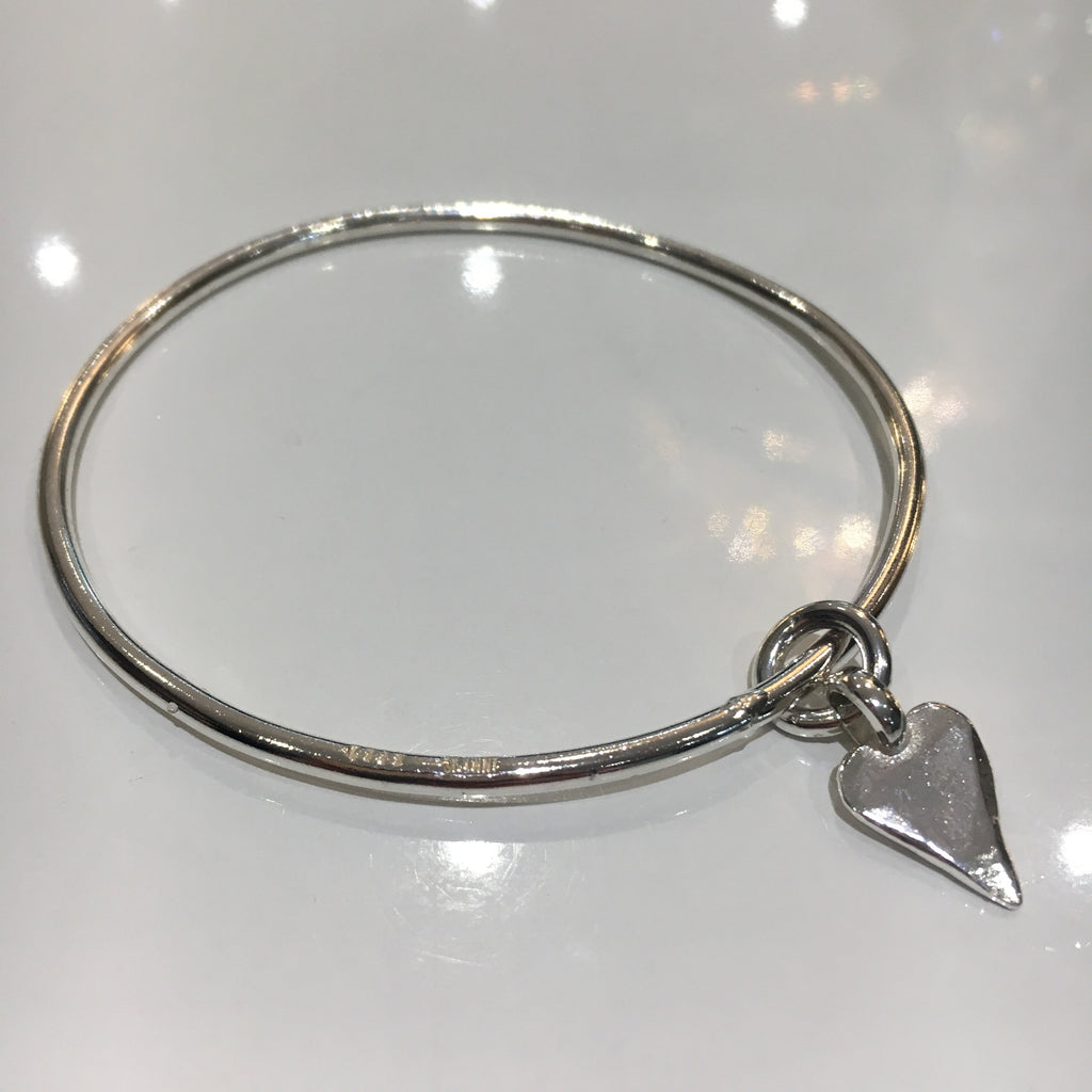 Heart Charm Bangle in Recycled Sterling Silver