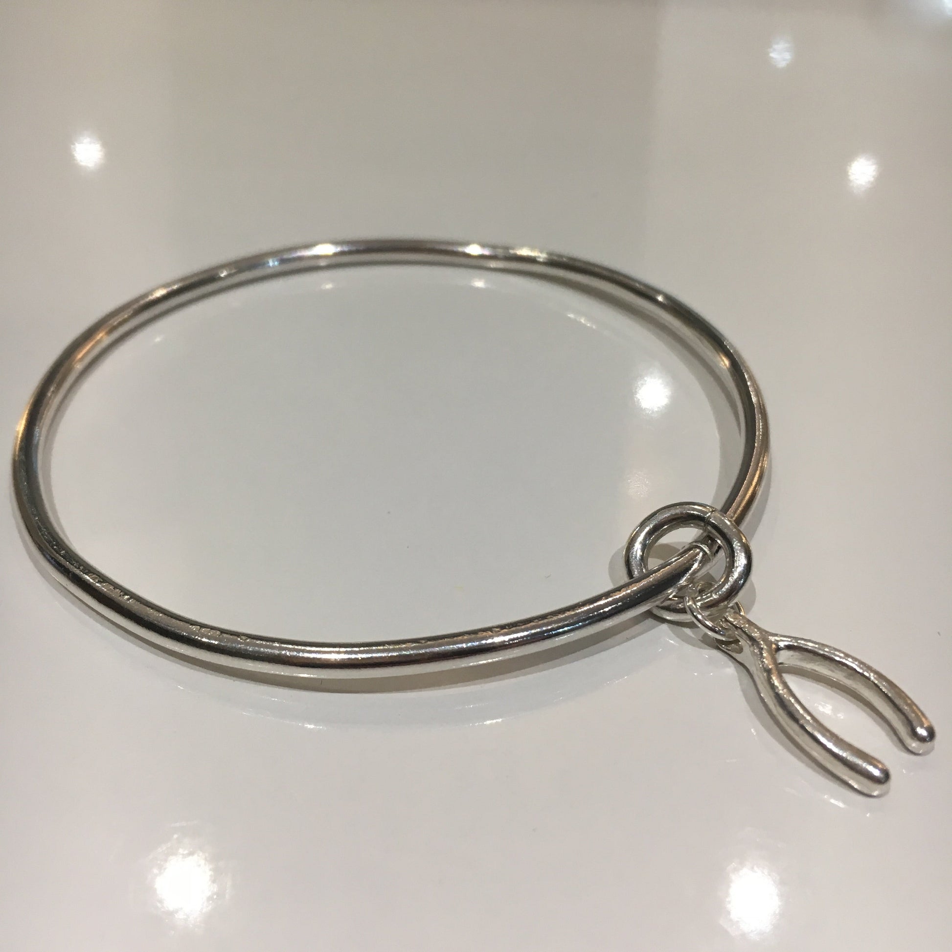 Wishbone Charm Bangle in Sterling Silver