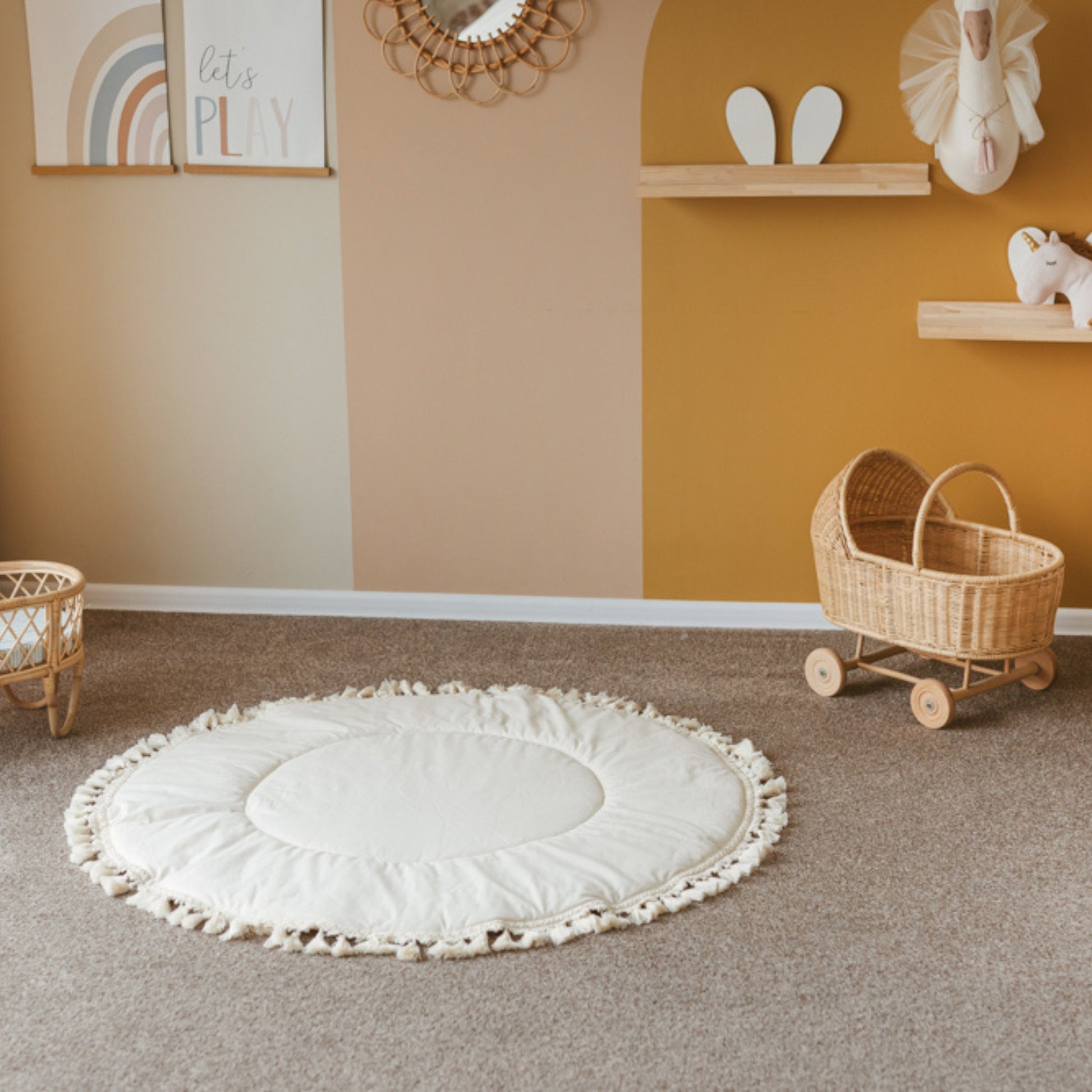 Padded Kids Play Mat in Ecru with Tassels