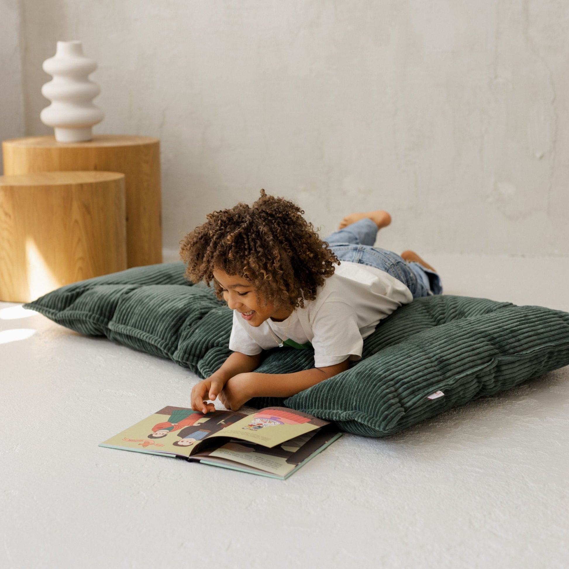 Tufted Corduroy Floor Cushion in Petrol Green