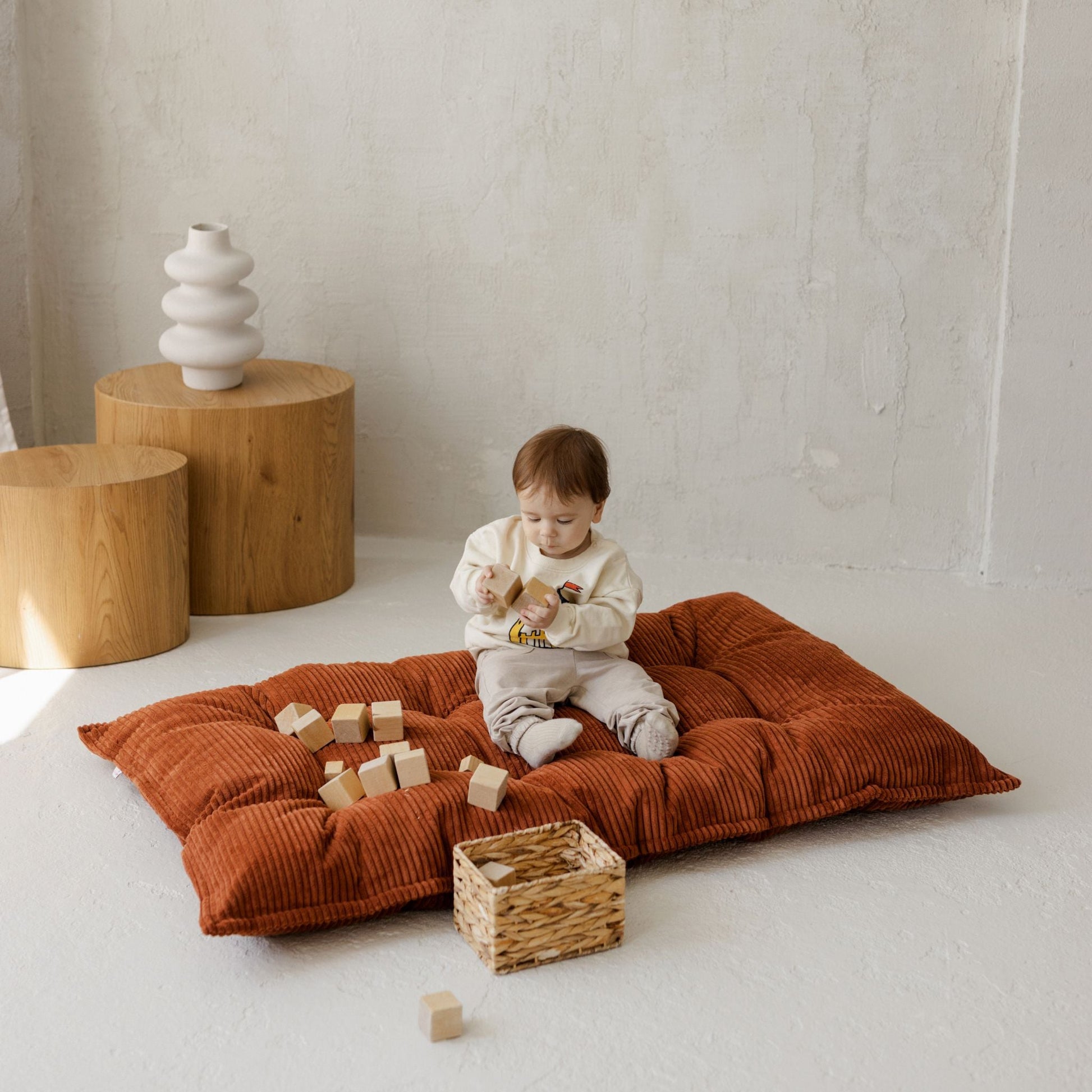 Tufted Corduroy Floor Cushion in Terracotta