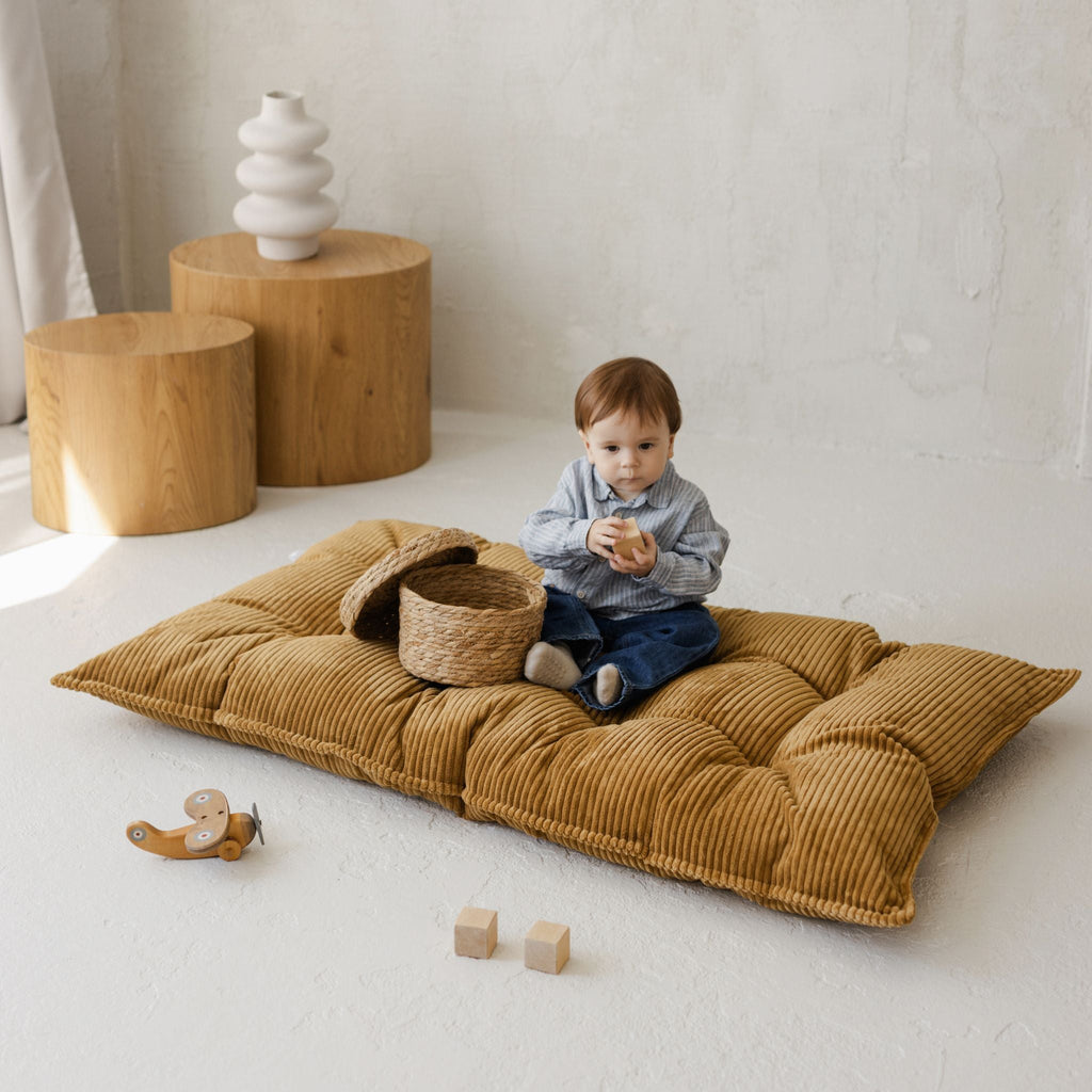 Tufted Corduroy Floor Cushion in Mustard