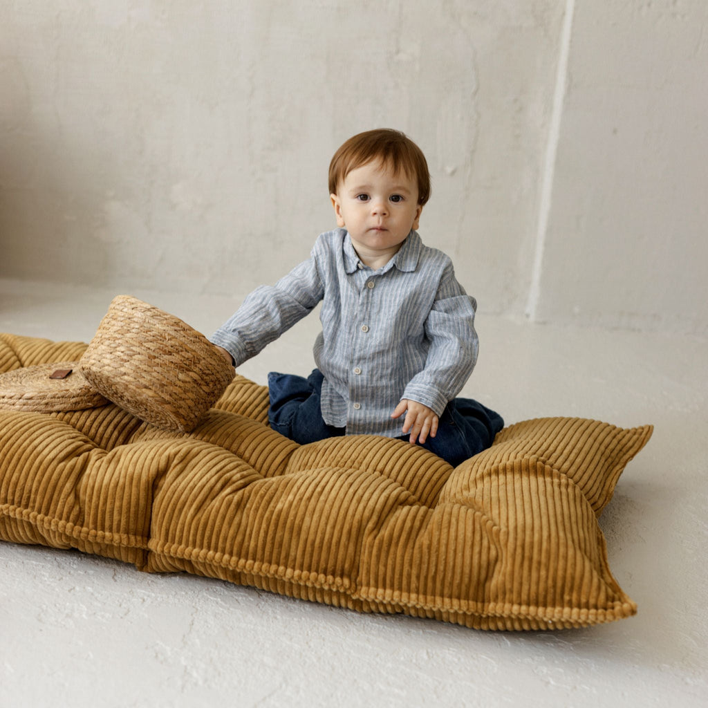 Tufted Corduroy Floor Cushion in Mustard