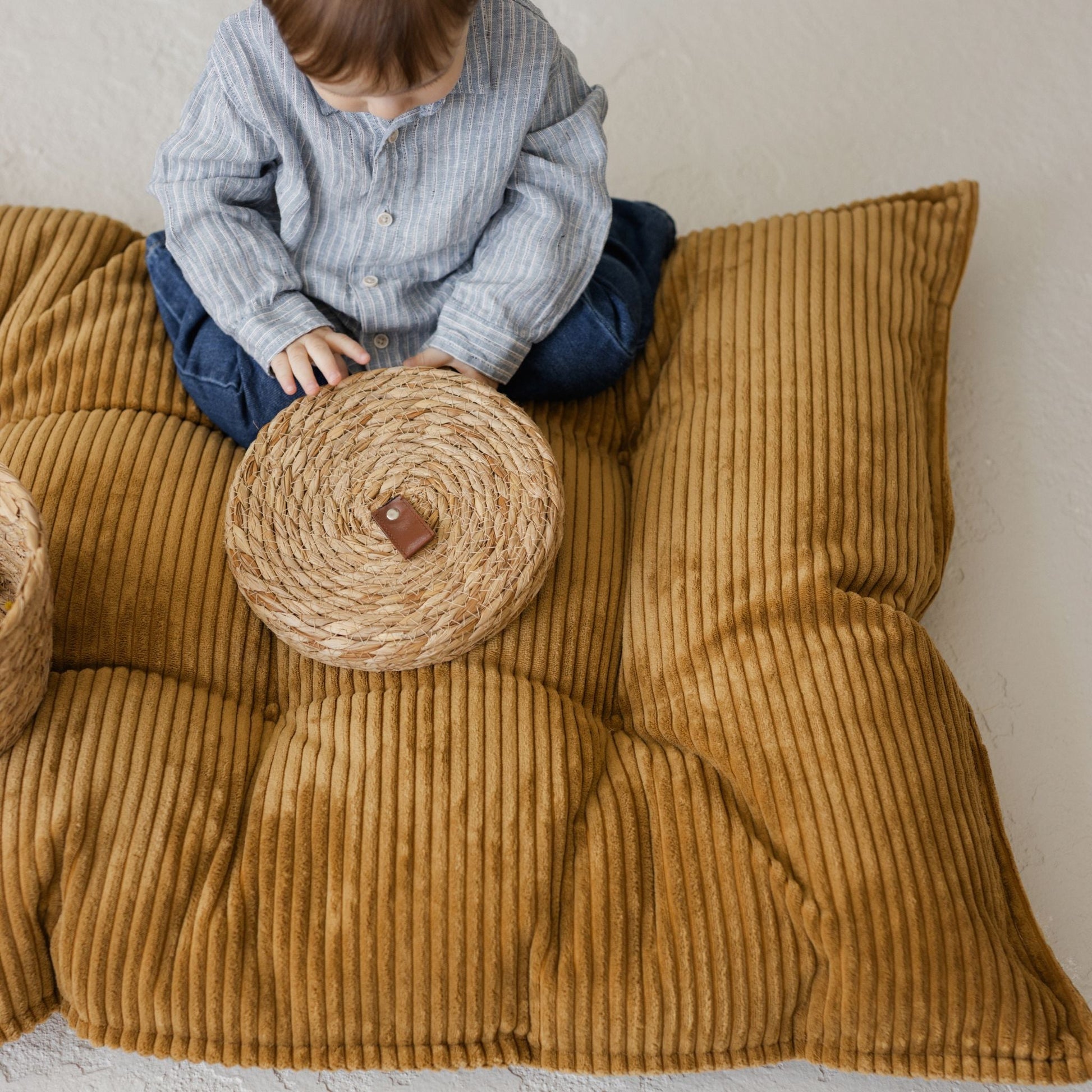 Tufted Corduroy Floor Cushion in Mustard