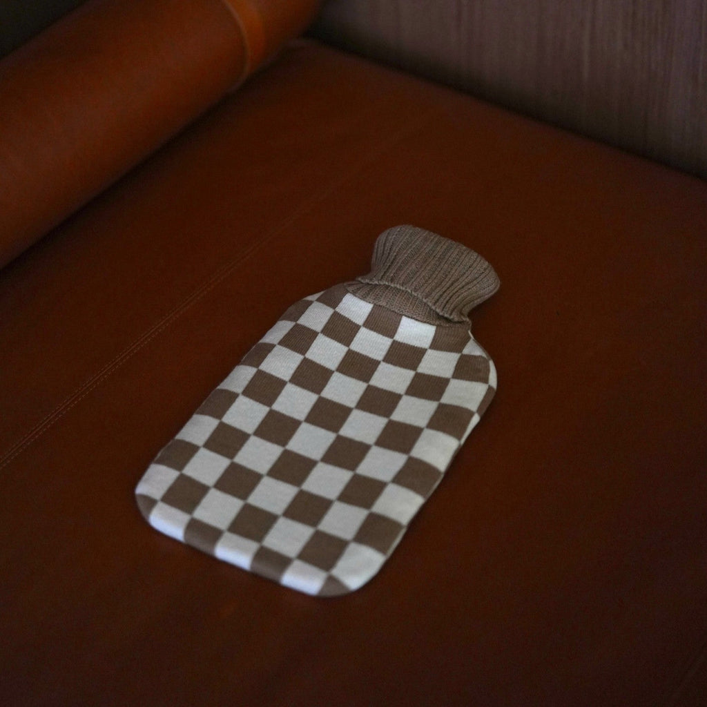 Mocha Hot Water Bottle with Hand Knitted Cover