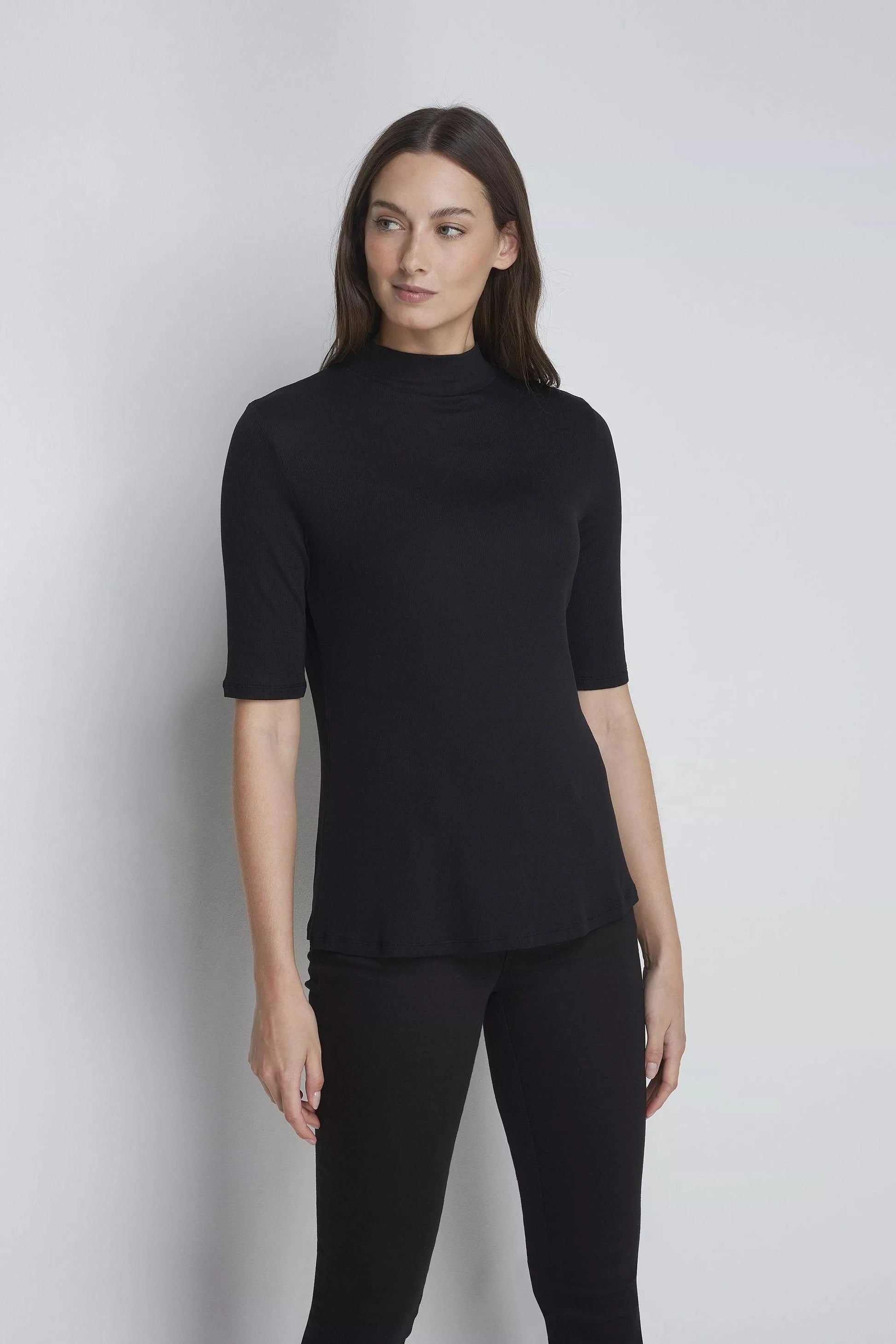 Mock Neck Micro Modal Top with Ribbed Half Sleeve
