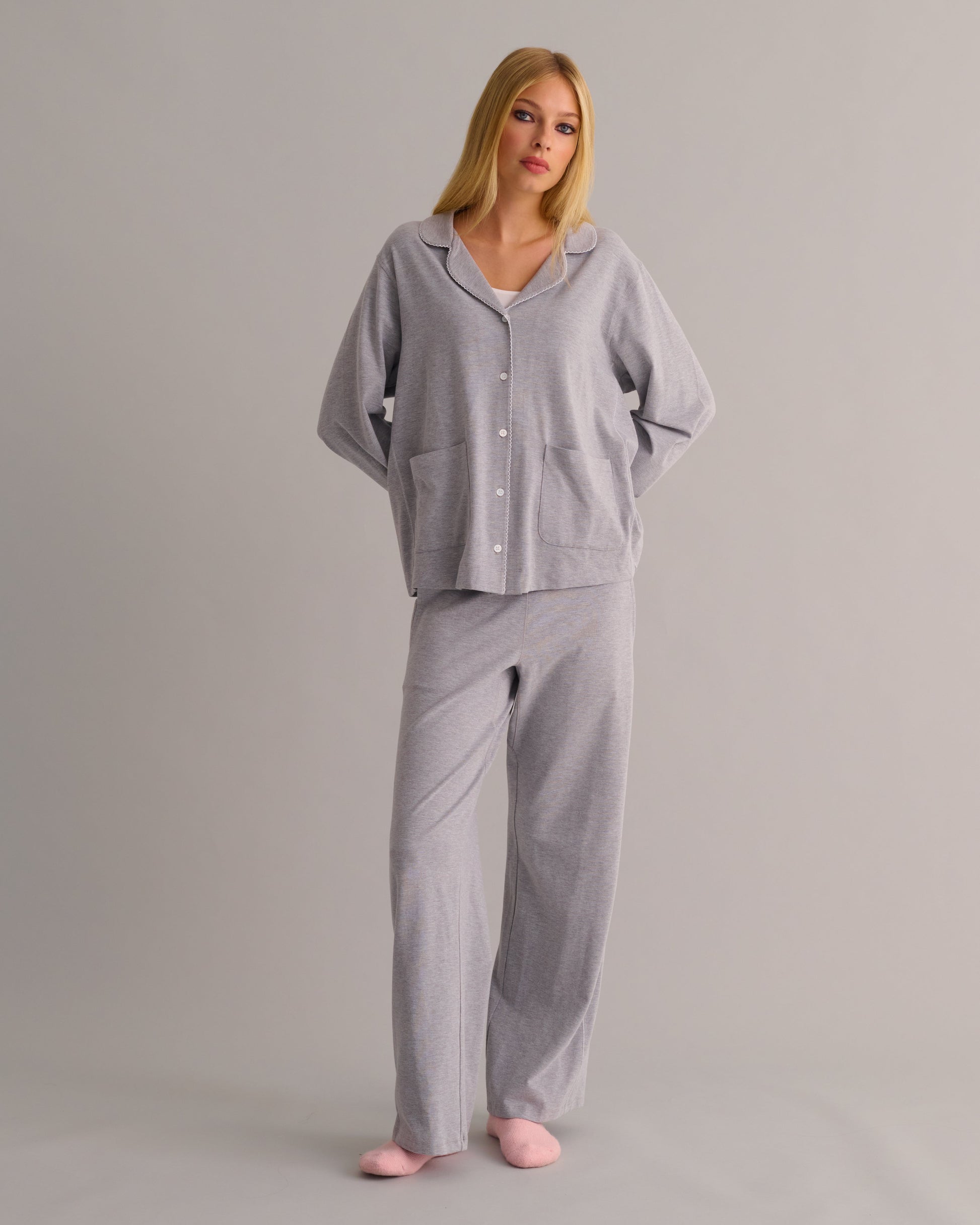 Soft Grey Marl Modal Cotton Pyjama Set
