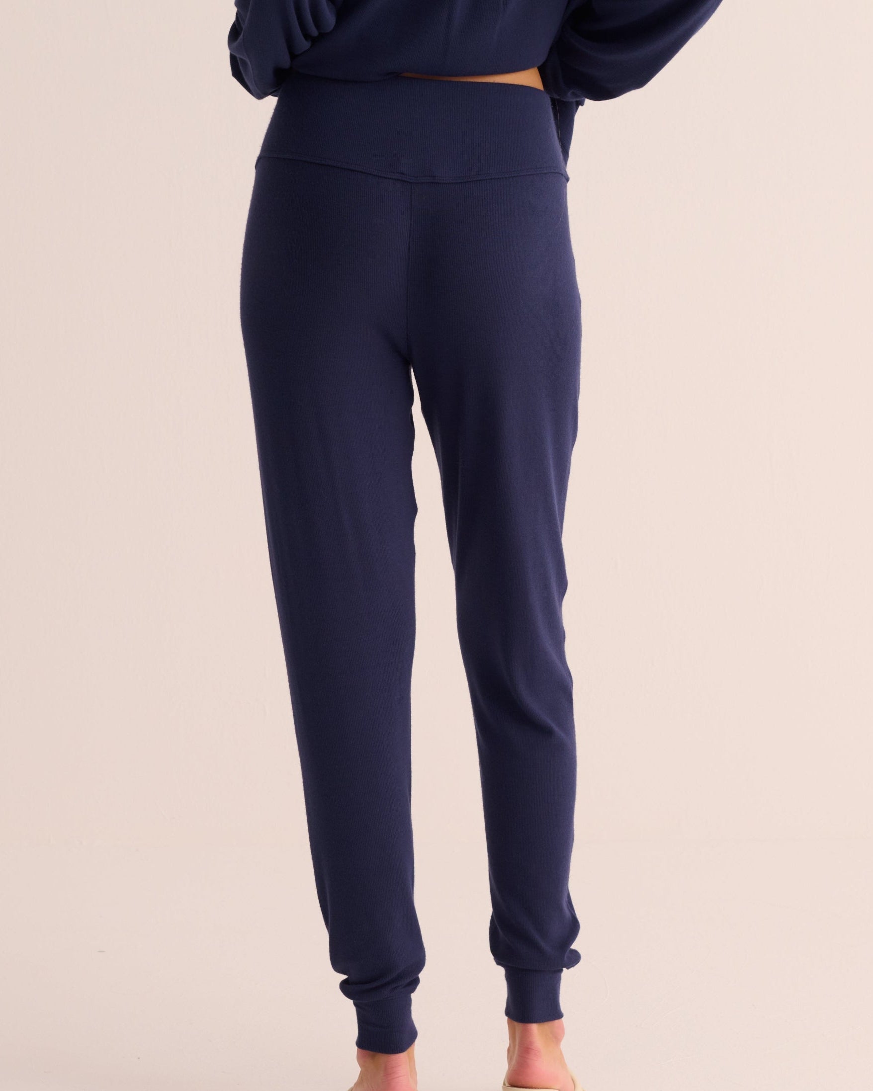 Navy Ribbed Modal Shirt and Cuffed Leggings Set