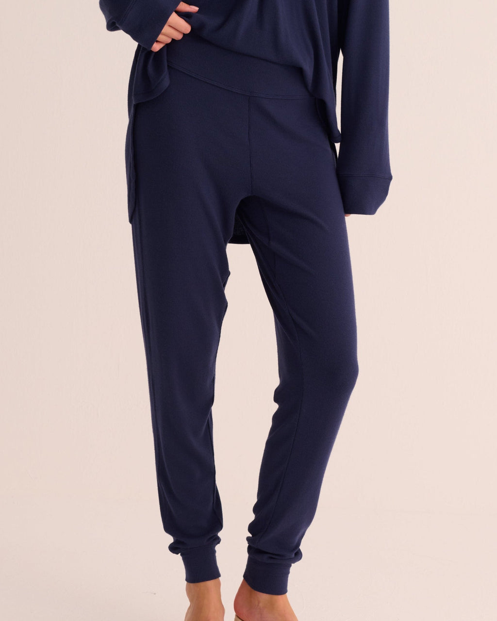 Navy Ribbed Modal Shirt and Cuffed Leggings Set