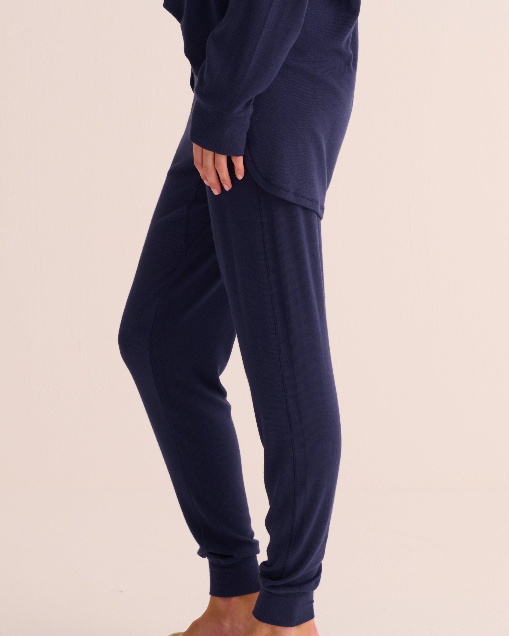 Navy Ribbed Modal Shirt and Cuffed Leggings Set