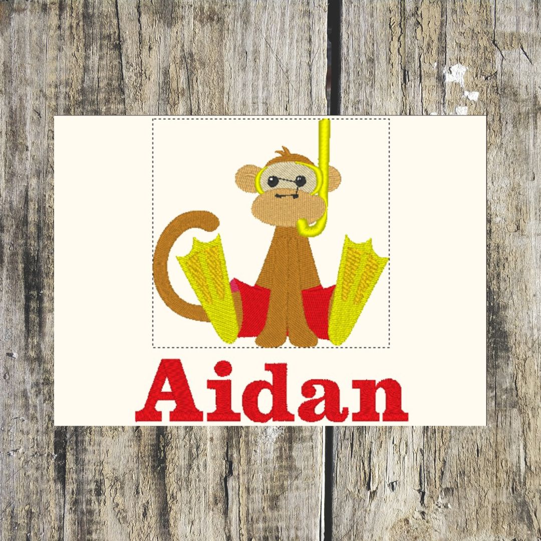 Beach Monkey with Flippers Personalised Towel