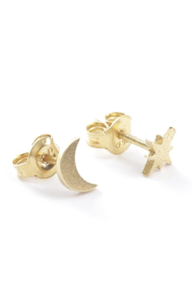 Eco-Friendly 3D Printed Moon & Star Stud Earrings – Ethical Silver by New Vintage by Kriss at brixbailey.com