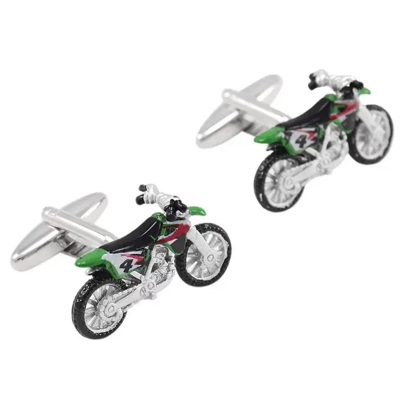 Motocross Cufflinks in Green Stainless Steel