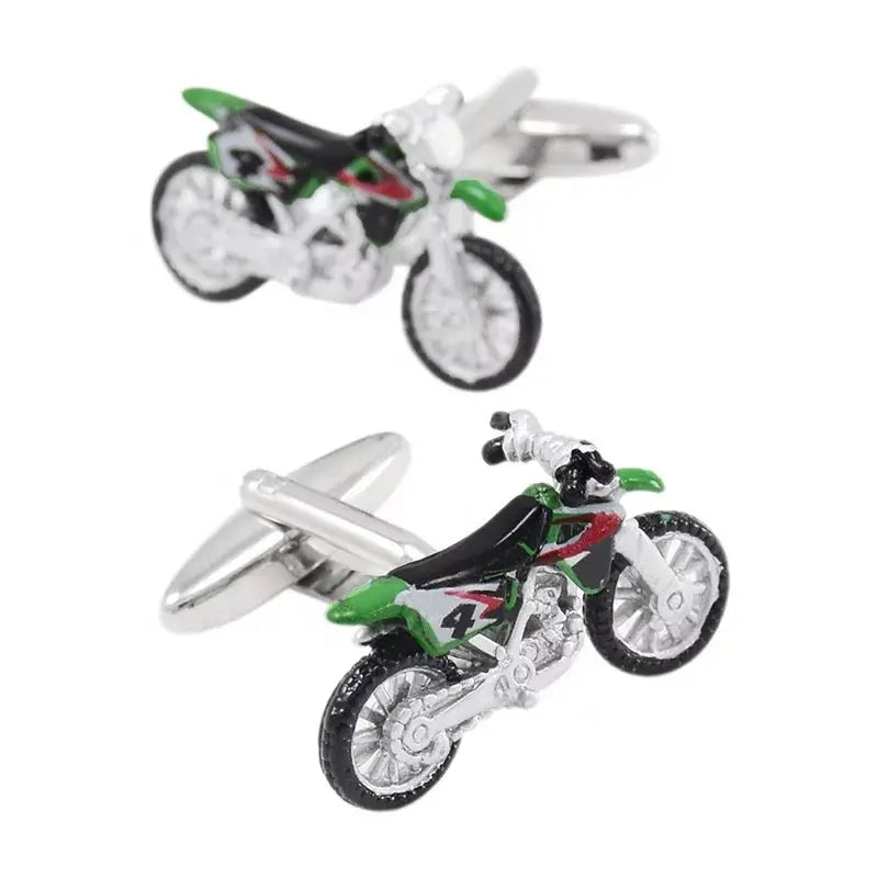 Motocross Cufflinks in Green Stainless Steel
