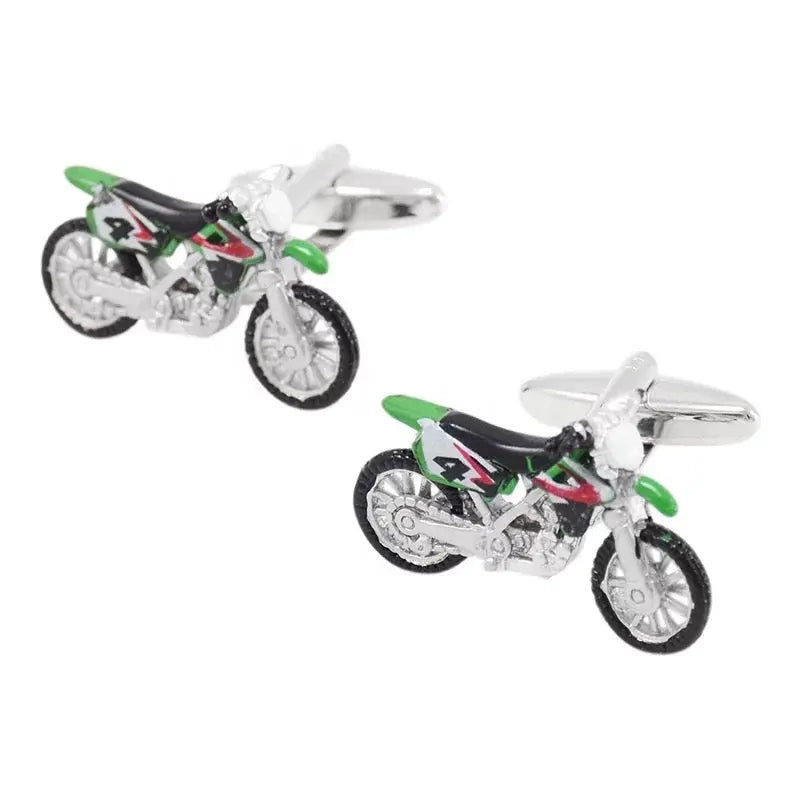 Motocross Cufflinks in Green Stainless Steel