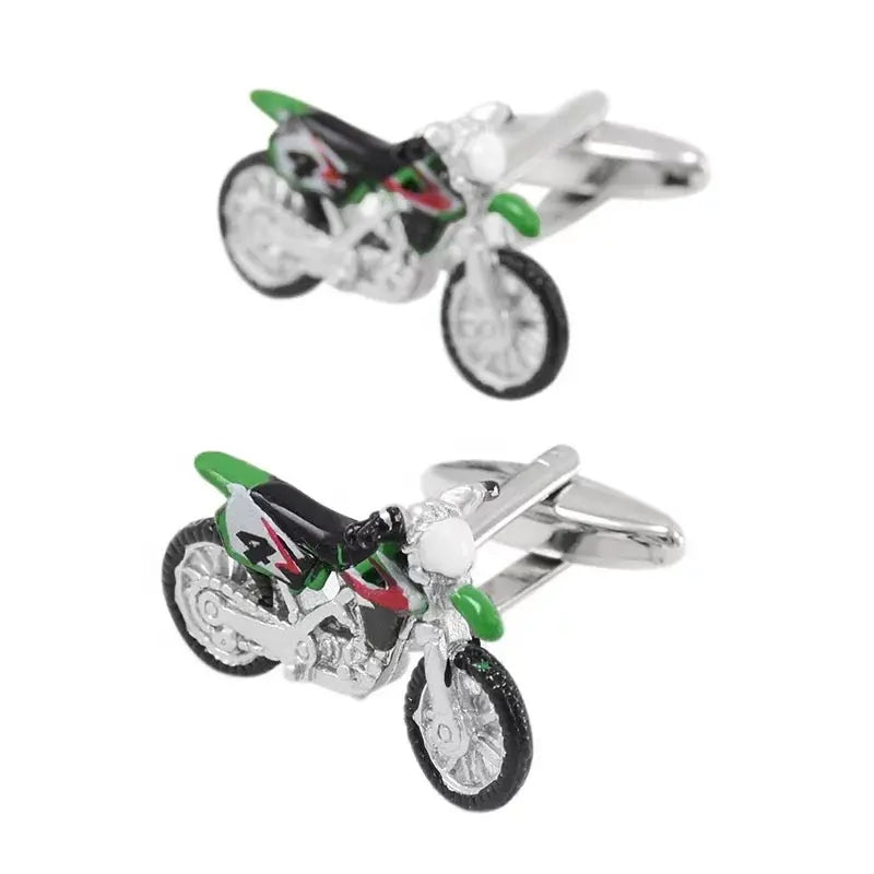 Motocross Cufflinks in Green Stainless Steel