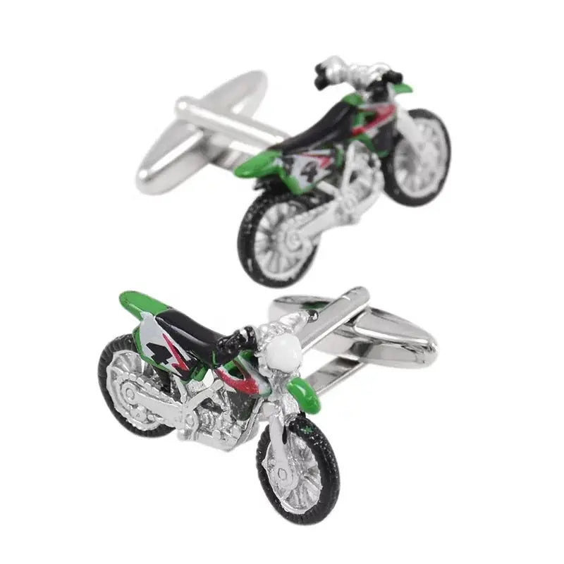 Motocross Cufflinks in Green Stainless Steel