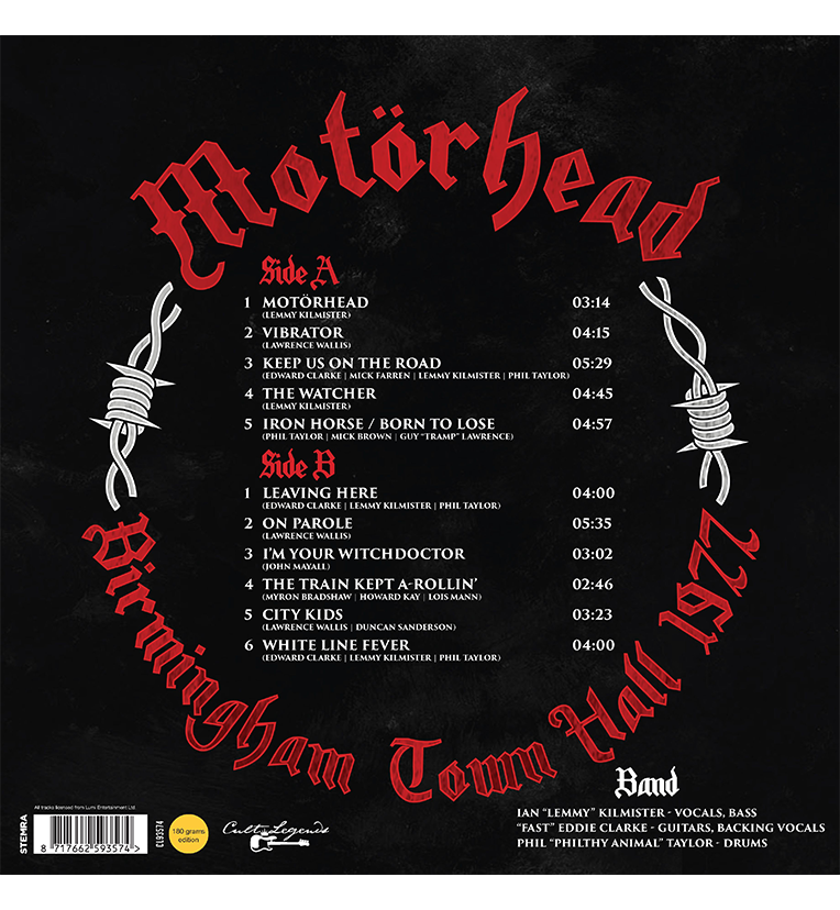 Motörhead Birmingham Town Hall 1977 12 Inch Album 180g Vinyl