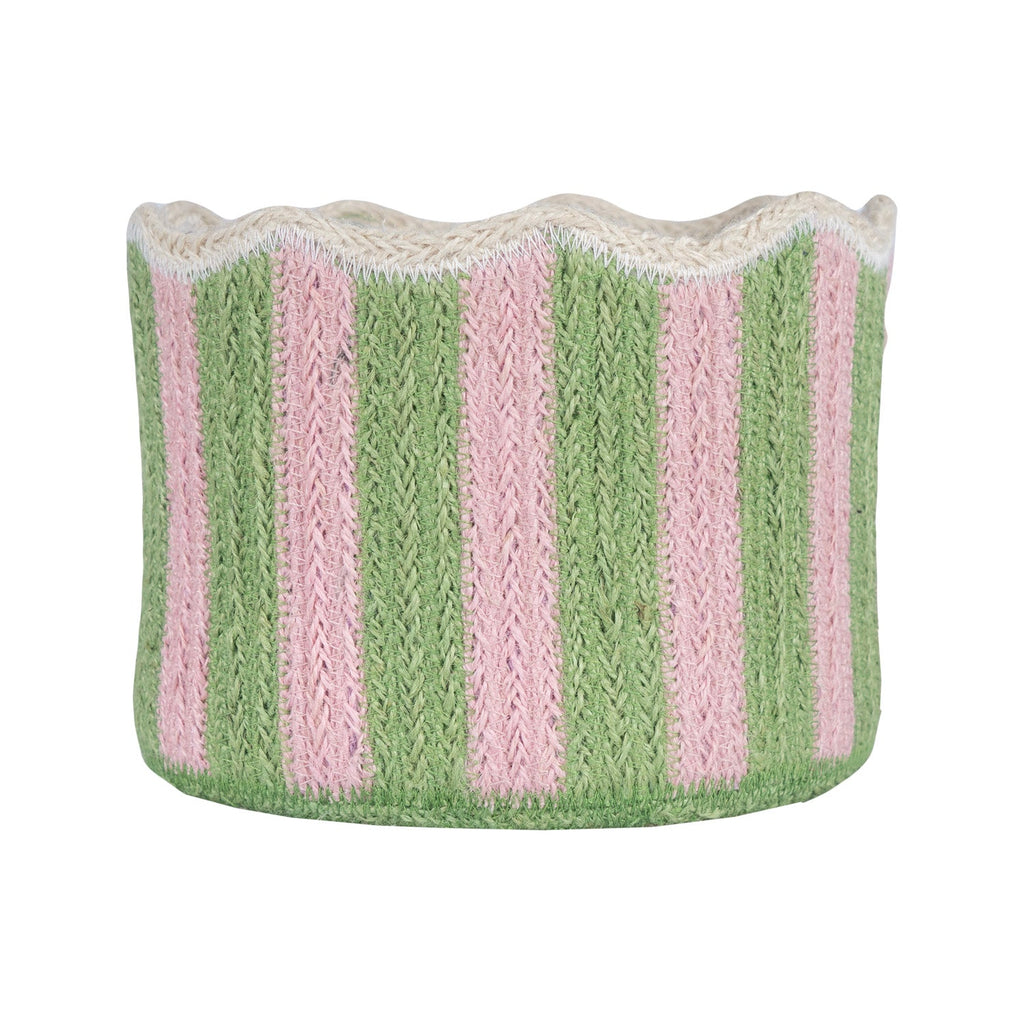 Stripy Scalloped Basket - Kiwi