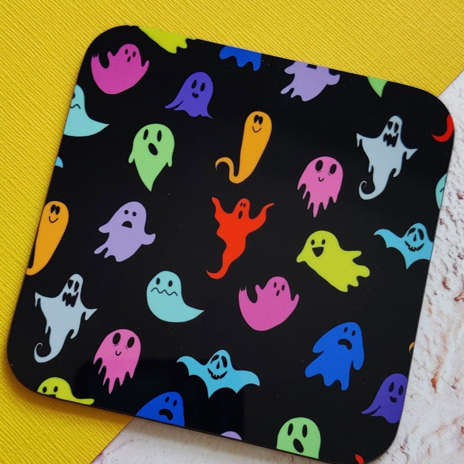Multi-Coloured Ghost Square Coaster
