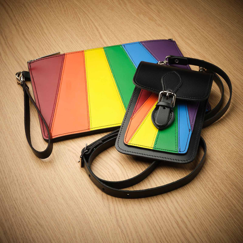Handmade Leather Folio Case Small Pride Rainbow