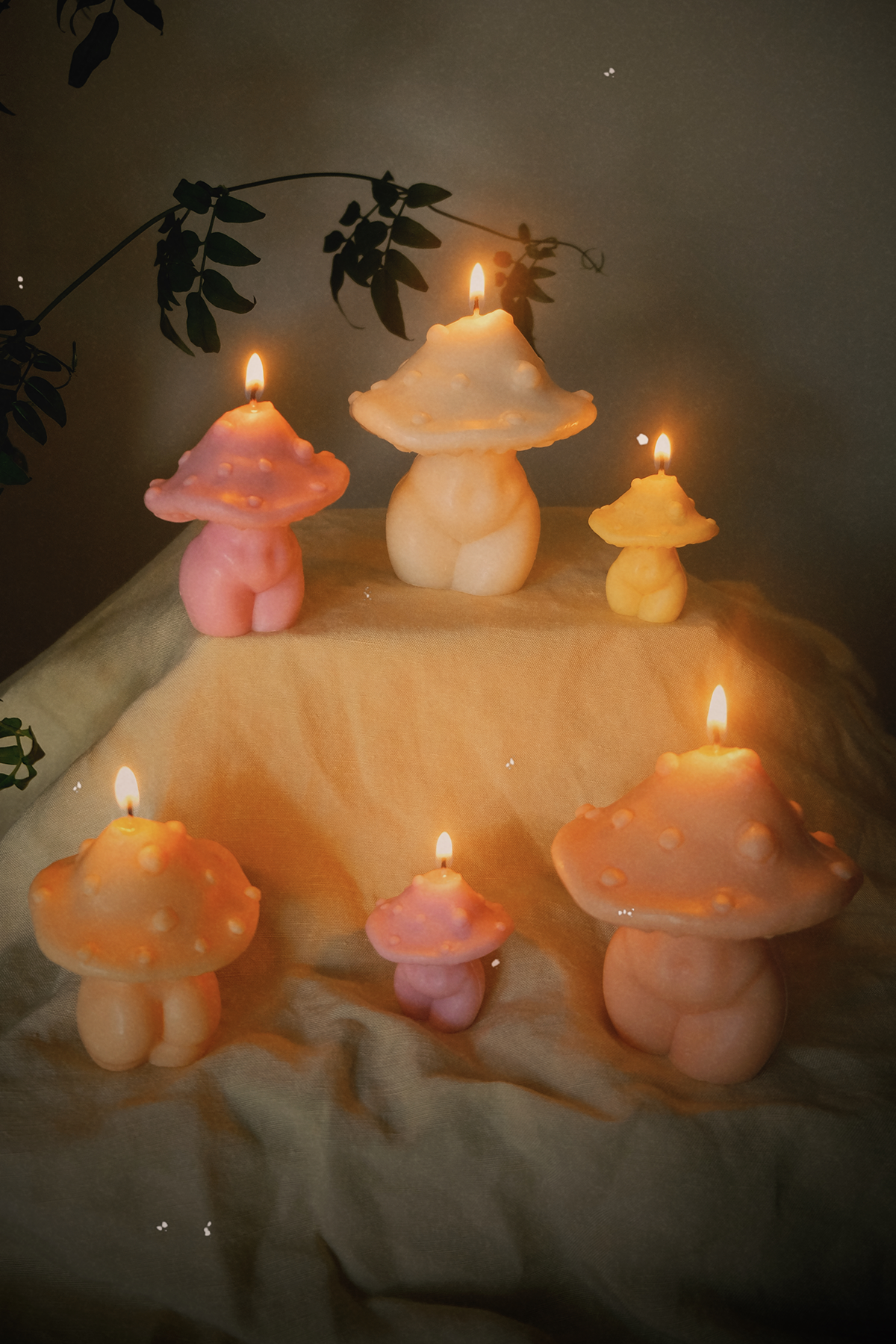 Mushroom Candle Trio in Pastel