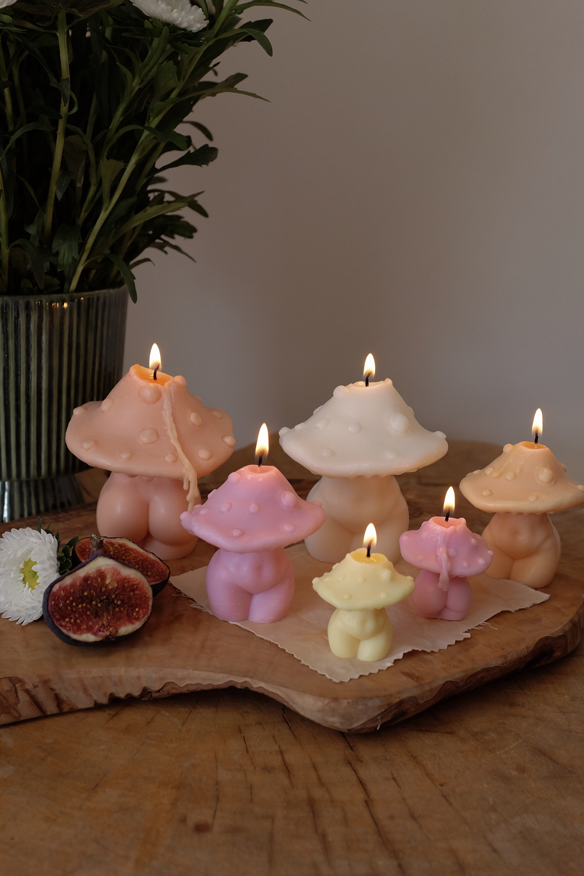 Mushroom Candle Trio in Pastel