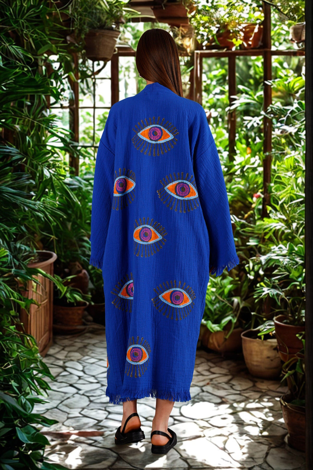 Sapphire Blue Organic Cotton Kimono Robe