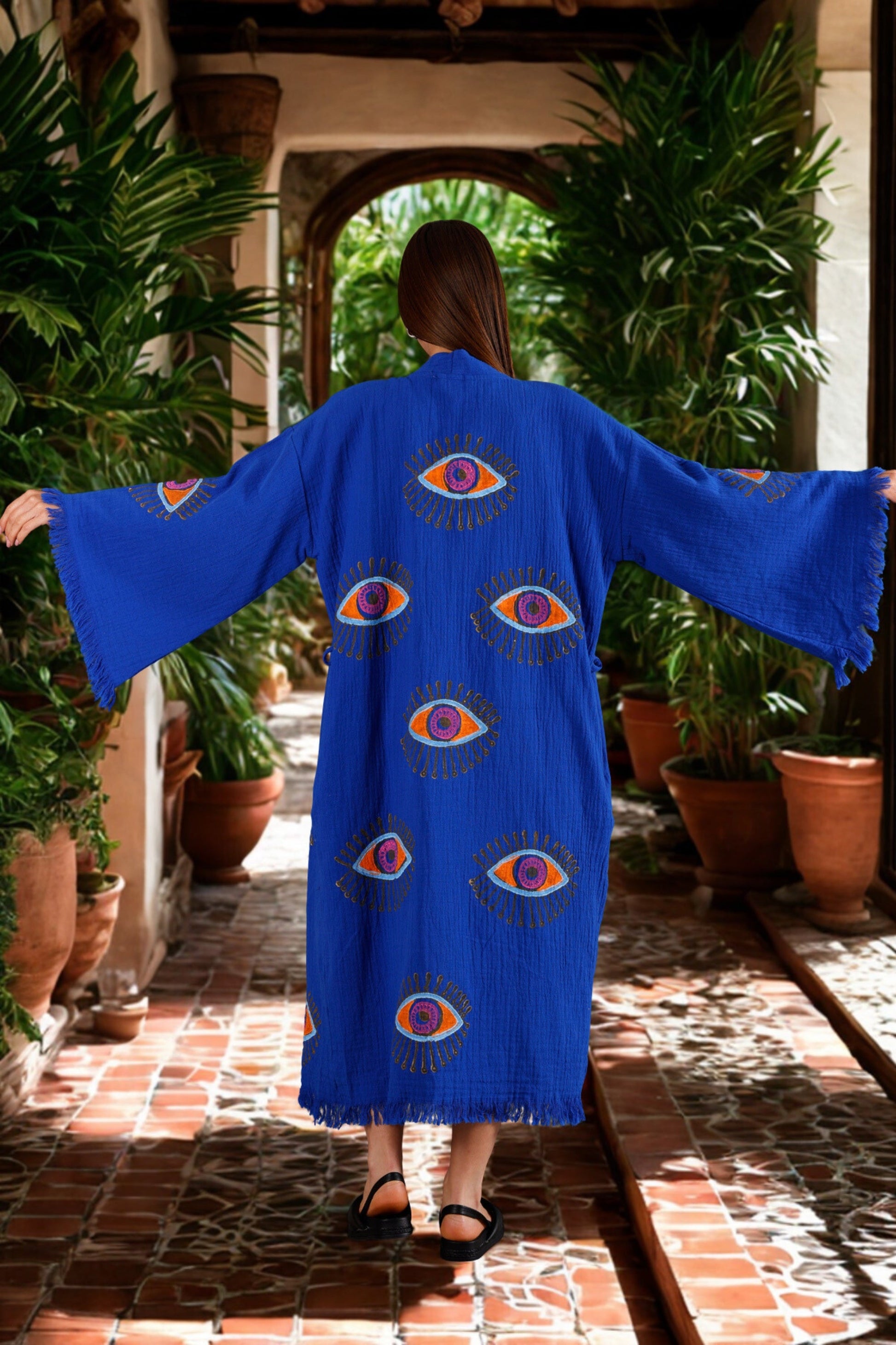 Sapphire Blue Organic Cotton Kimono Robe