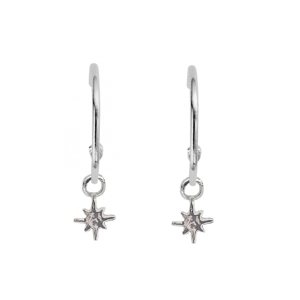 North Star Charm Hoops in Sterling Silver
