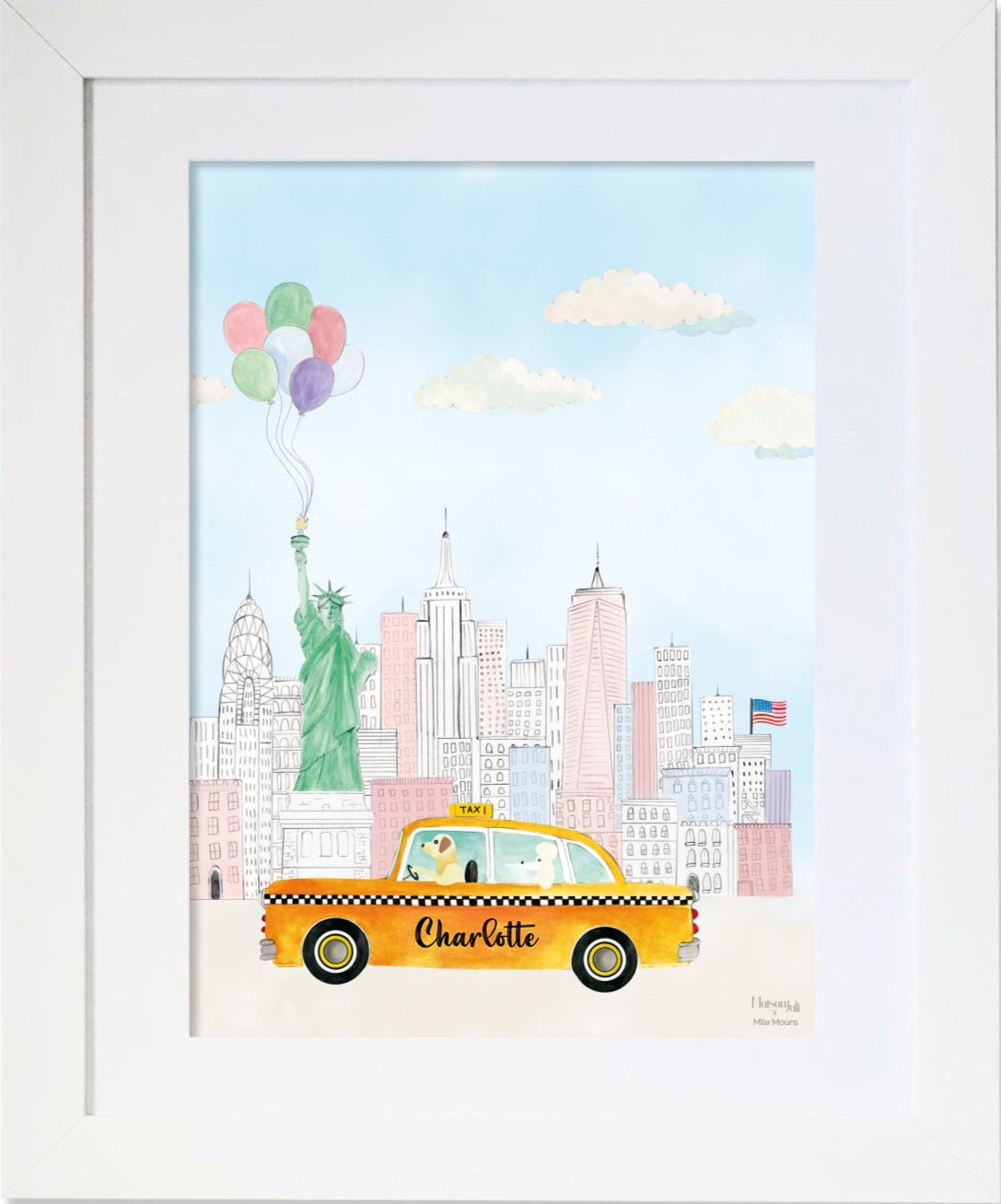 Personalised Yellow Taxi New York Print for Girls
