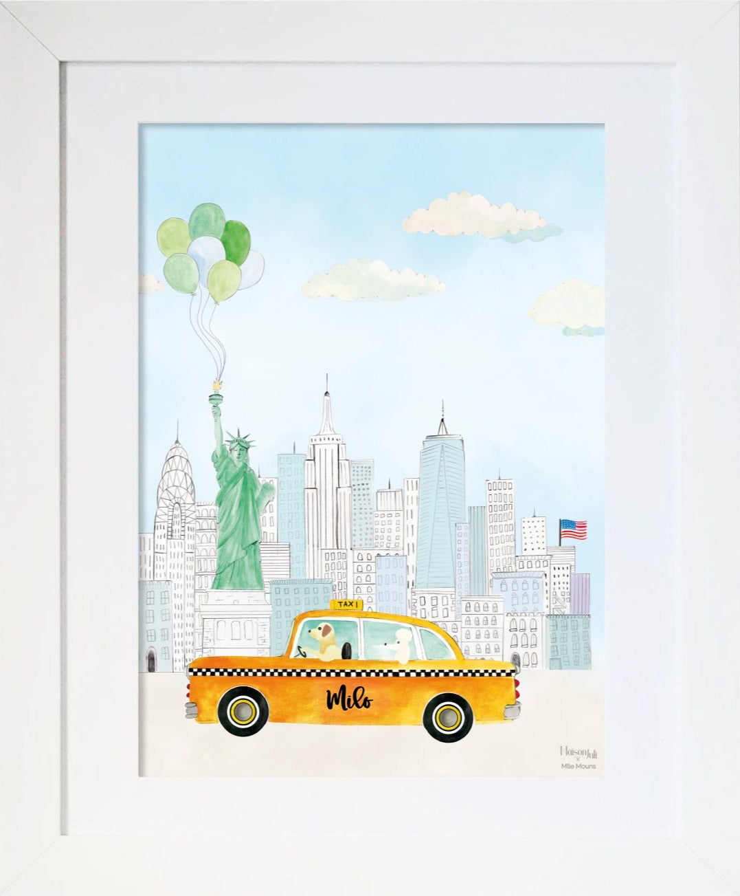Personalised Yellow Taxi of New York Print for Boys