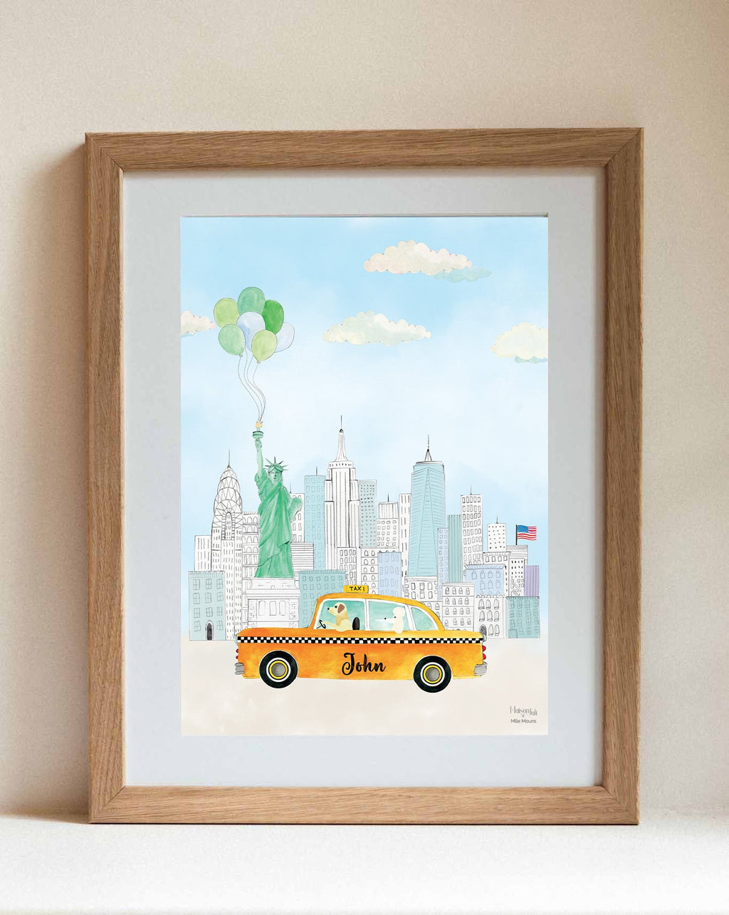 Personalised Yellow Taxi of New York Print for Boys