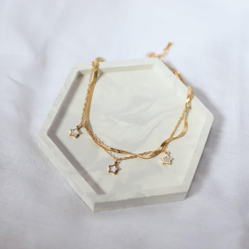 Mother of Pearl Star Anklet in 18K Gold Plated