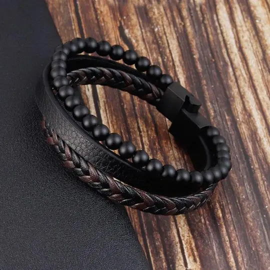 Natural Lava Stone Leather Bracelet