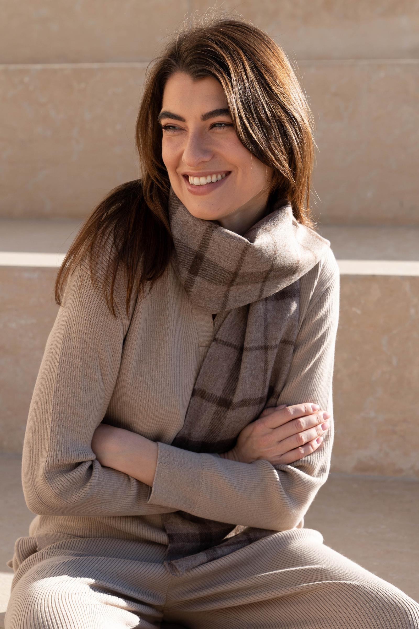 Alpaca Plaid Scarf in Natural Undyed Fibres