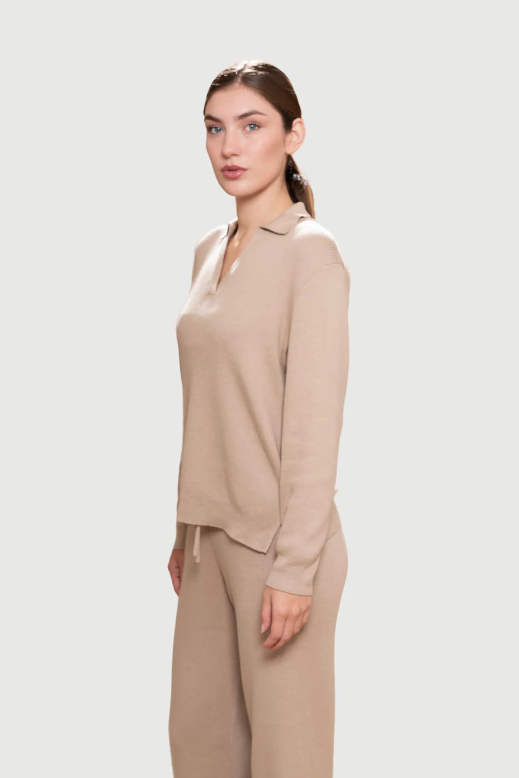 Ribbed Lounge Trousers in Pima Cotton and Baby Alpaca