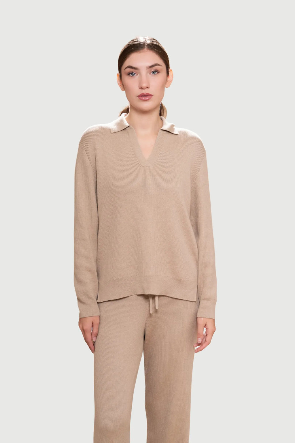 Ribbed Lounge Jumper in Pima Cotton and Baby Alpaca