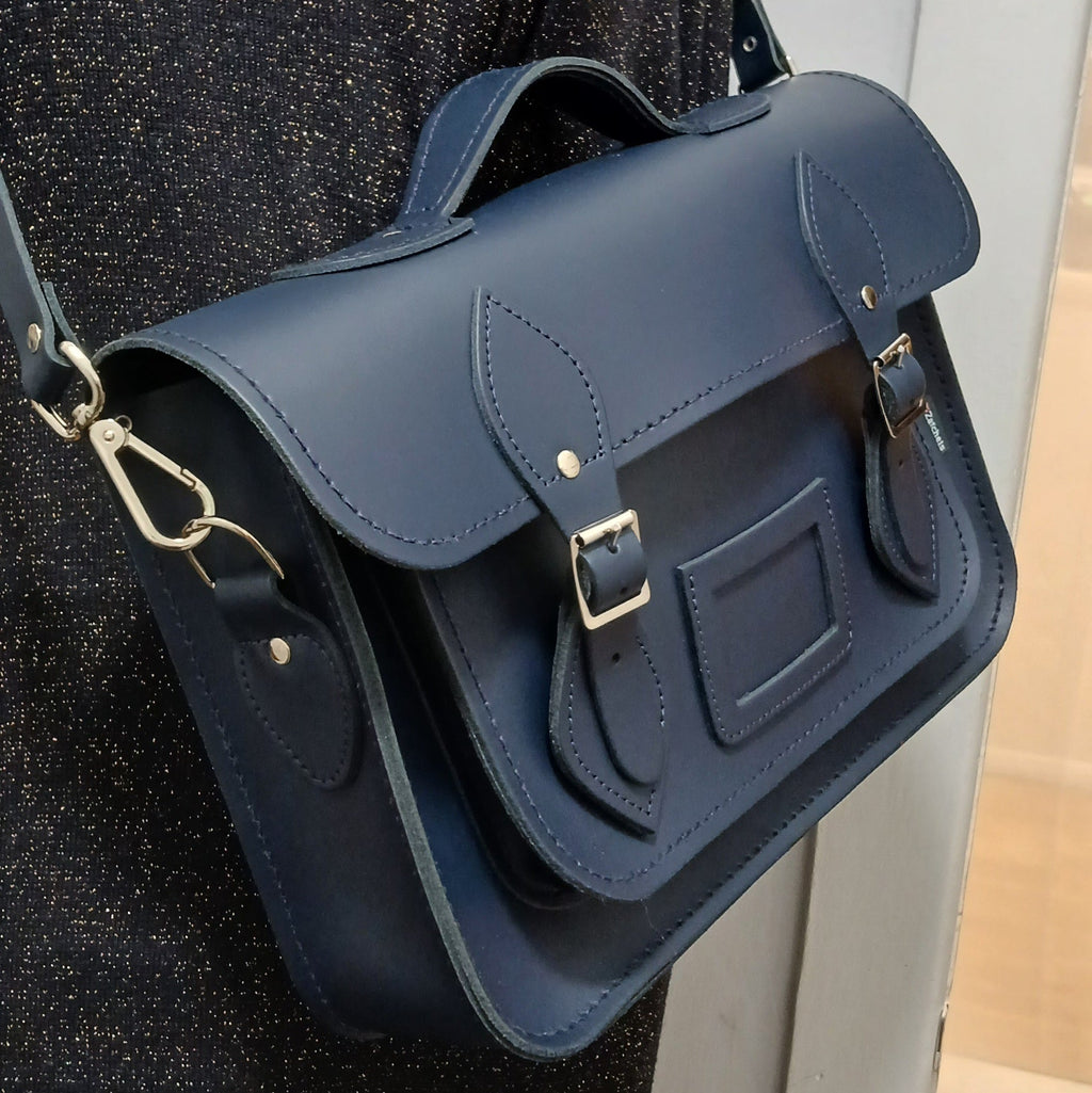 Handmade Leather Satchel Navy Blue