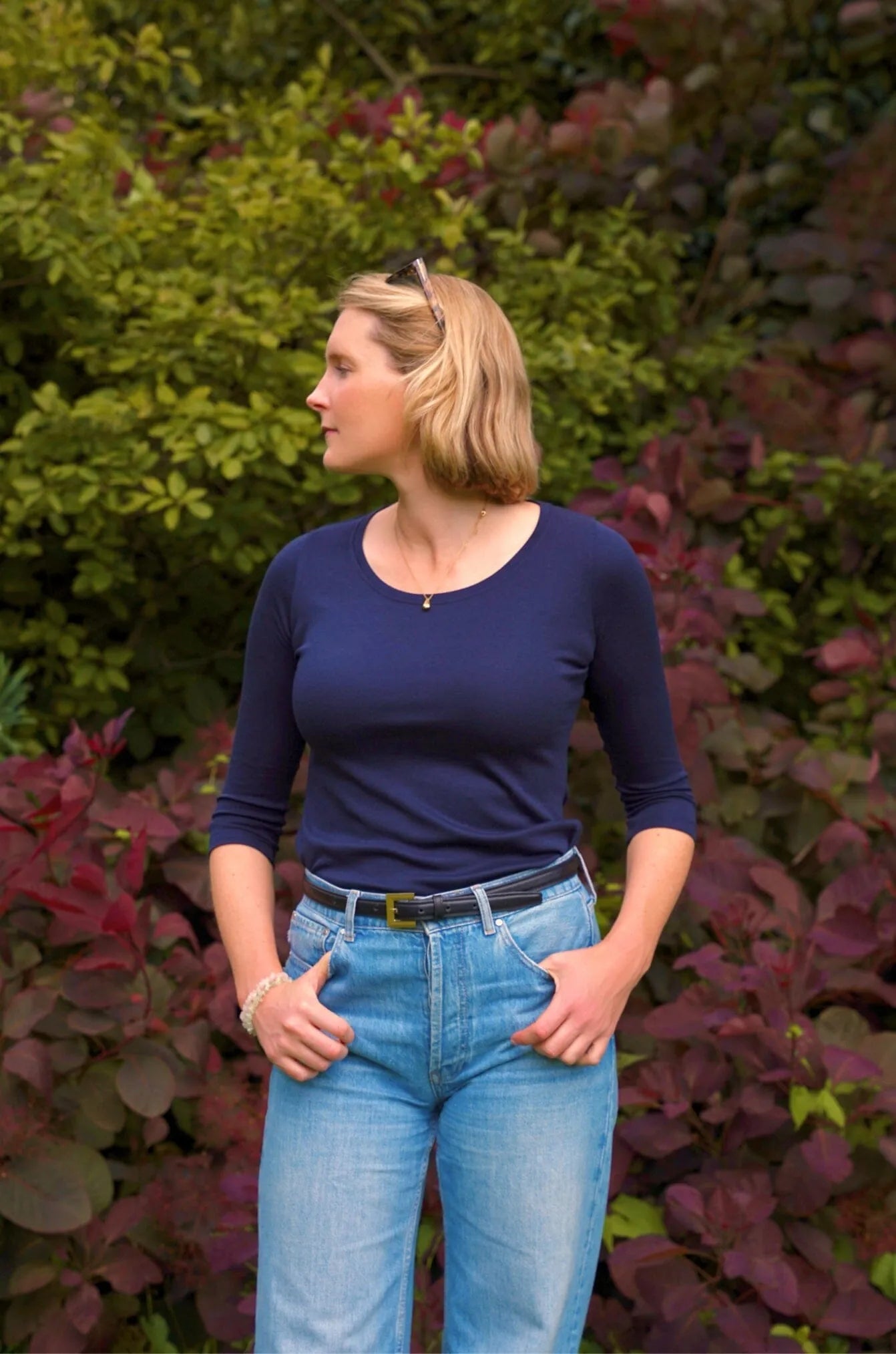 Three Quarter Sleeve Scoop Neck Cotton Modal Blend Tee