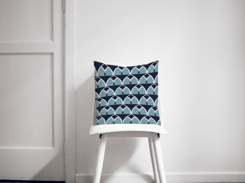 Blue Geometric Arches Throw Pillow Cover