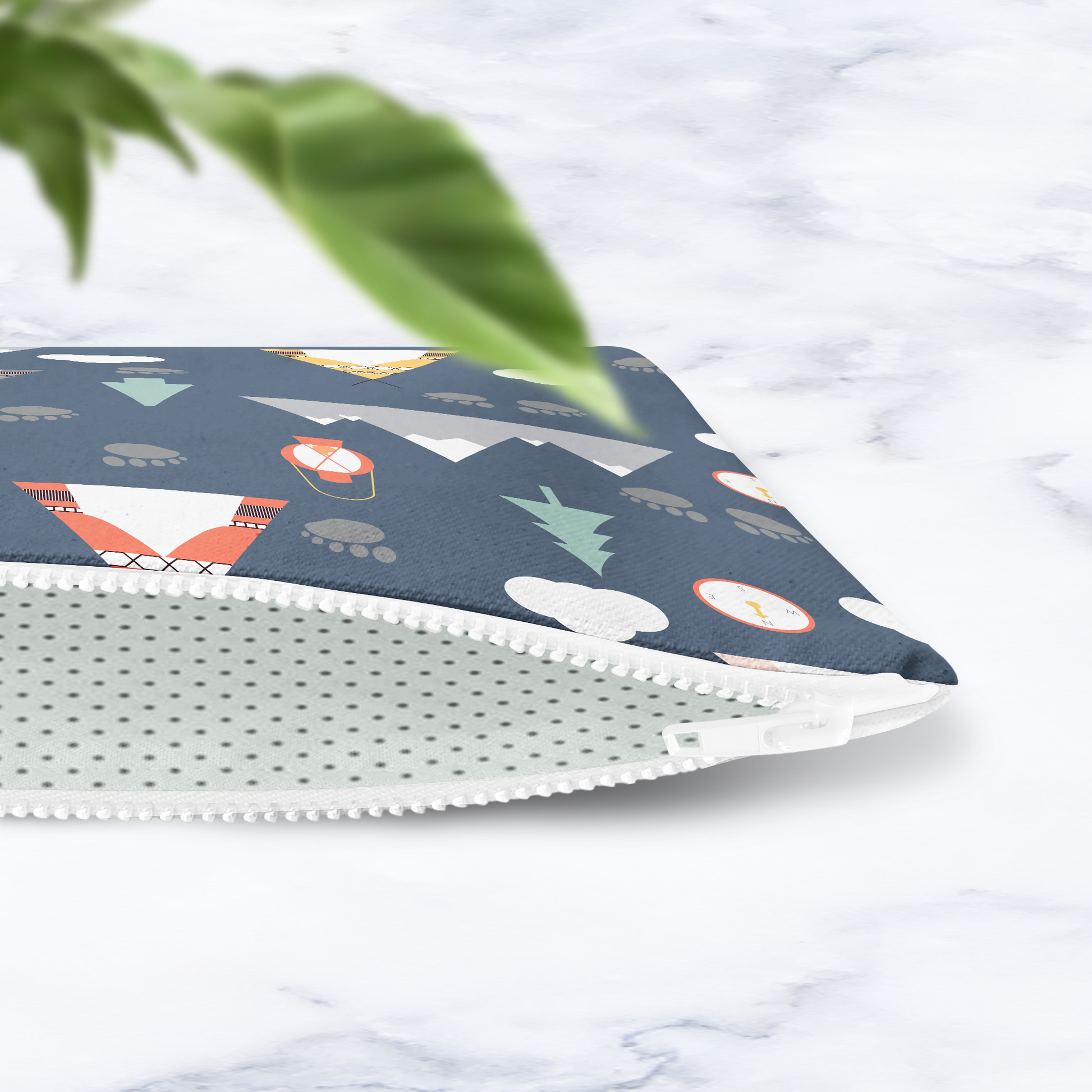 Navy Blue Scandinavian Camping Makeup Bag Handmade Cosmetic Pouch