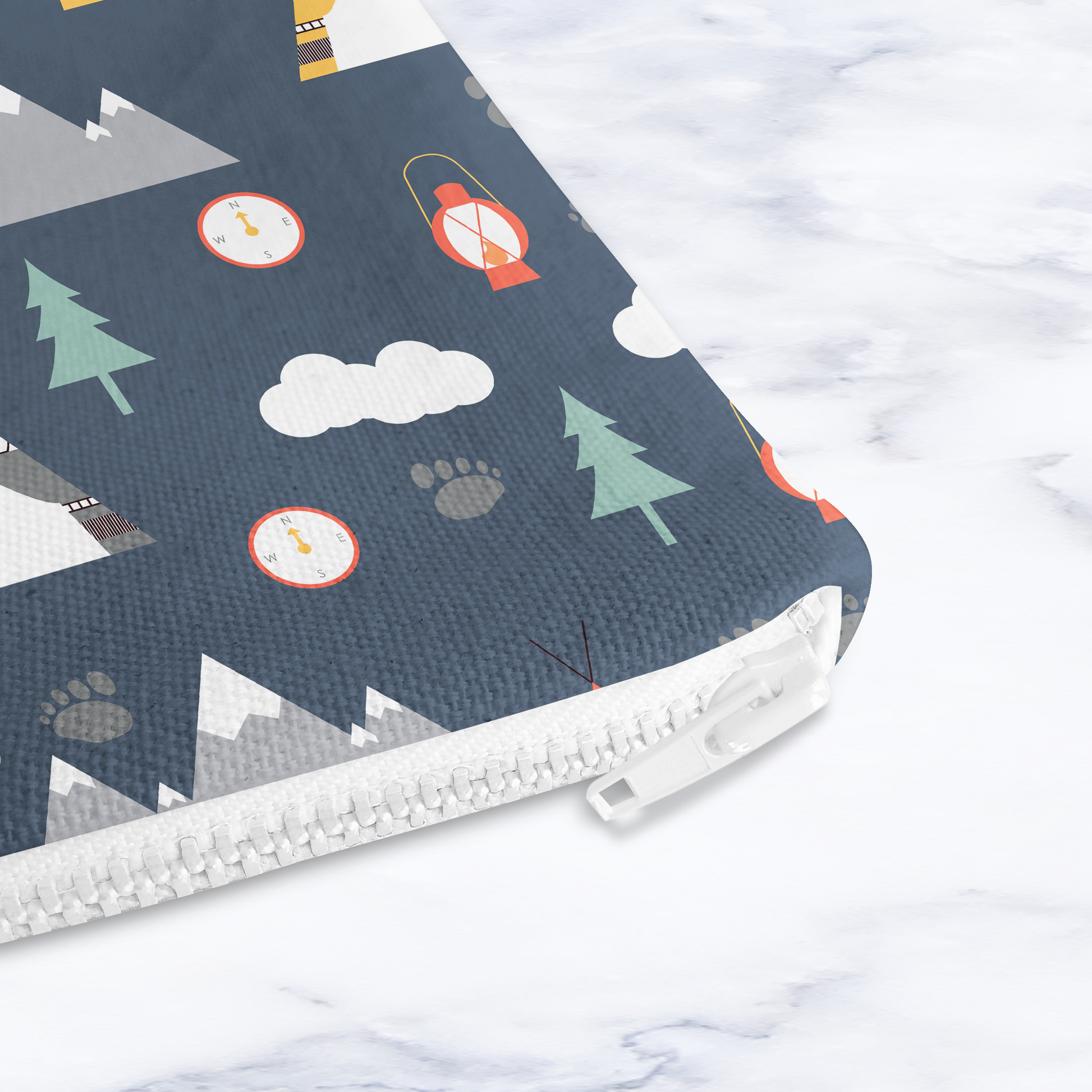 Navy Blue Scandinavian Camping Makeup Bag Handmade Cosmetic Pouch