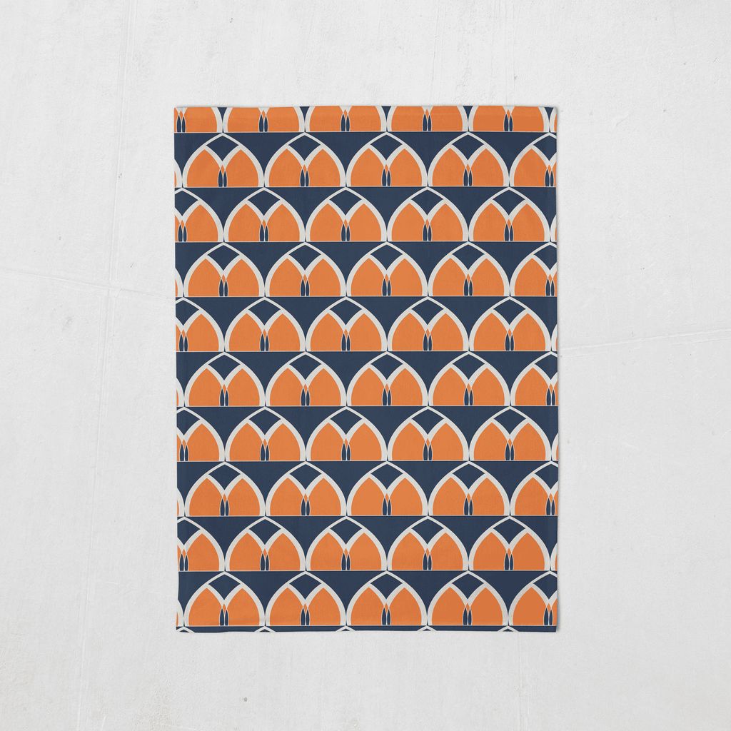 Blue and Orange Geometric Arches Tea Towel