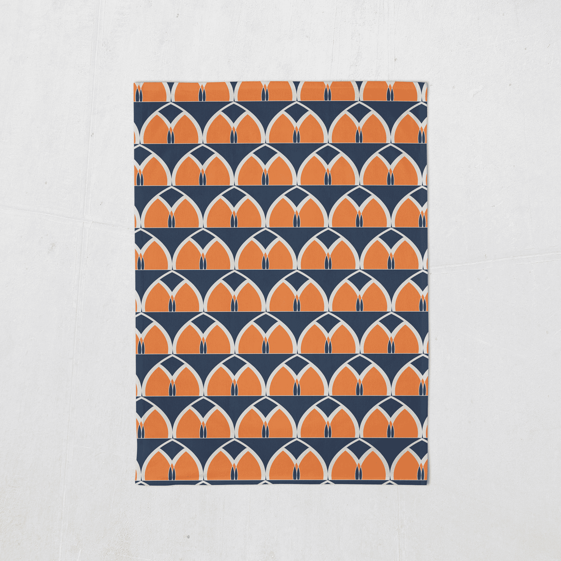 Blue and Orange Geometric Arches Tea Towel