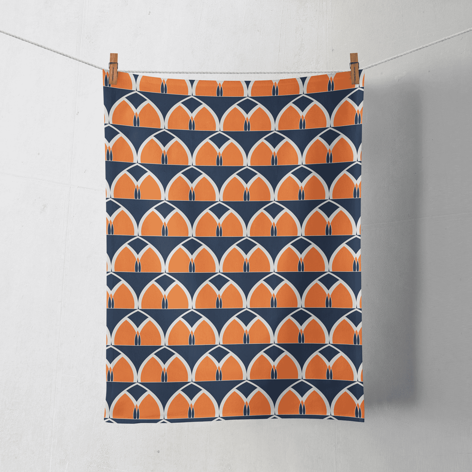 Blue and Orange Geometric Arches Tea Towel